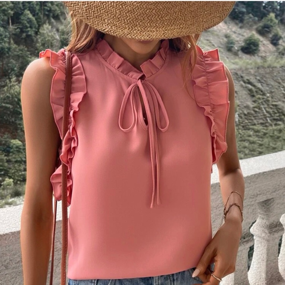 Frill tie neck ruffle trim blouse.  NWT!  NEVER WORN!